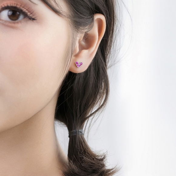 Super Cute Pink Diamond Heart Earrings - Picture 2 of 5